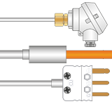 various RTD, PRT, Pt100 Platinum Resistance Thermometers terminating with cable, connector and fitted terminal heads