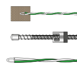 various thermocouples designed for specific applications such as plastics machinery, surface temperature measurement and simple welded bead thermocouples.